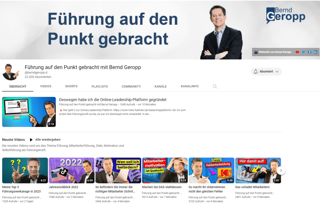 Screenshot vom YouTube Kanal von Bernd Geropp "Führung auf den Punkt gebracht"